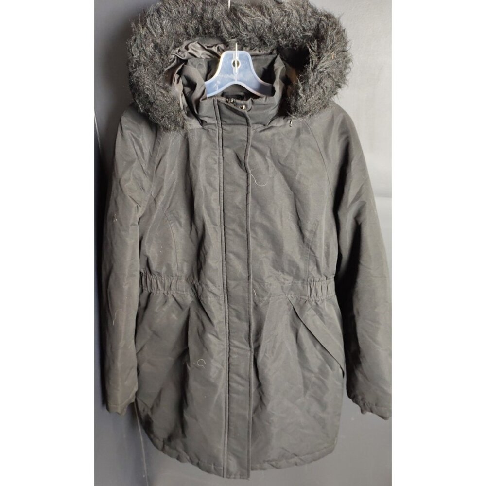 George Winter Parka Coat Women’s Large Black Faux Fur Hood Insulated Jacket